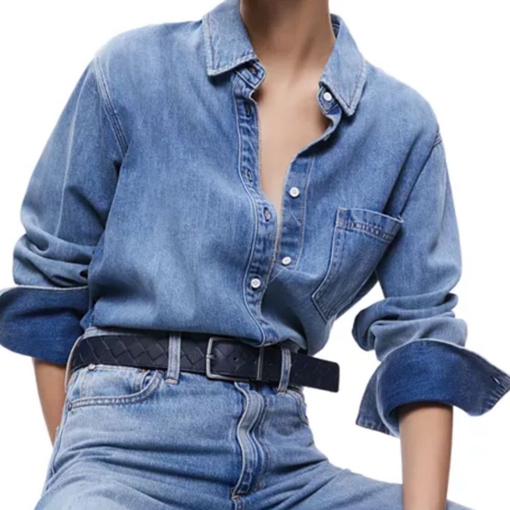 NEW Alice & Olivia Oversize Cotton Blend Denim Button-Up Shirt XL $ 330.00 - Picture 9 of 10